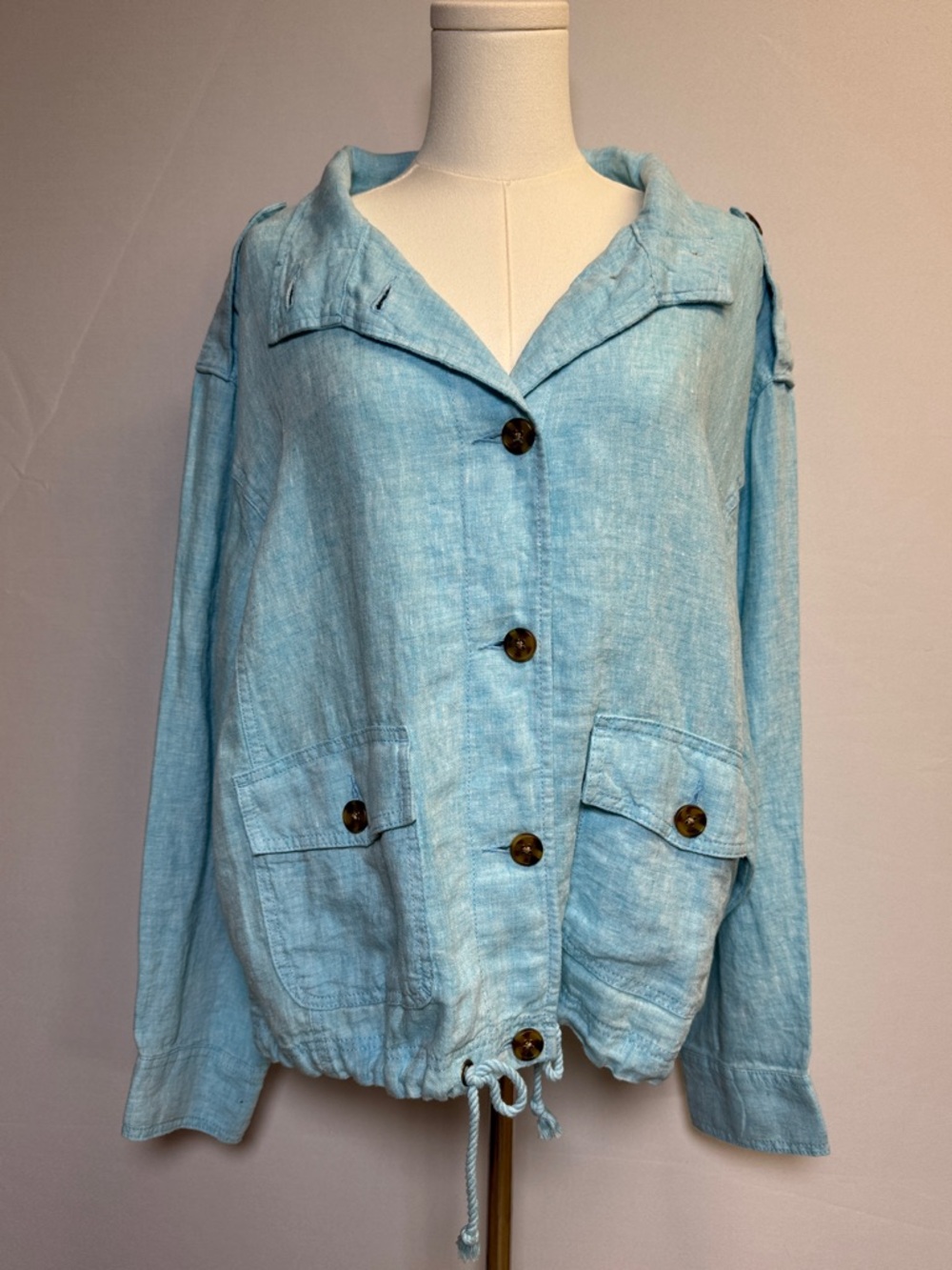 Talbots Light Blue Button-Front Washed Linen Jacket Size XL